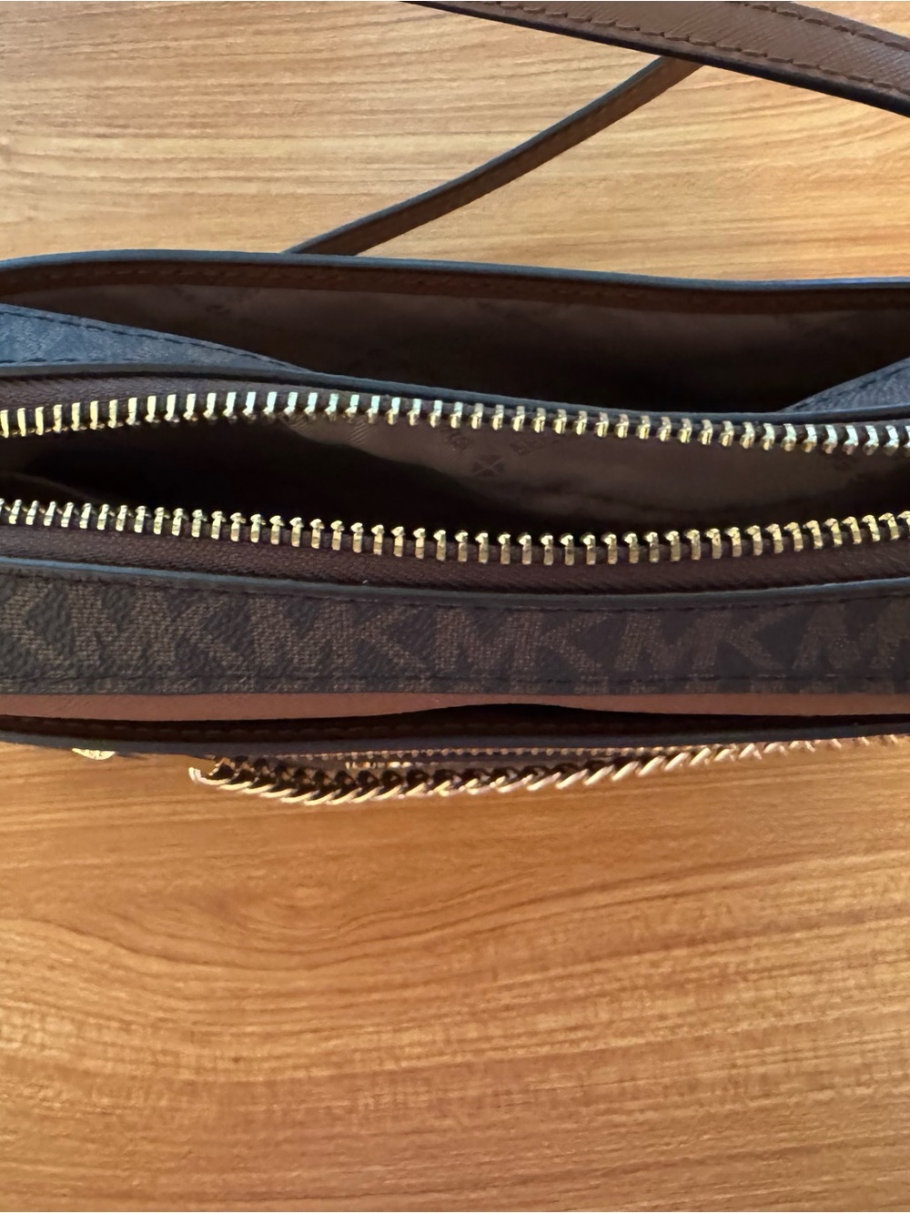 Michael Kors Brown Logo Crossbody with Gold Chain Detail - Picture 3 of 9